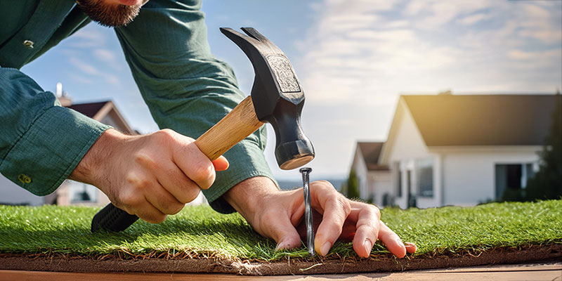 Deck Spiral nail being driven into turf